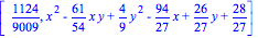 [1124/9009, x^2-61/54*x*y+4/9*y^2-94/27*x+26/27*y+28/27]